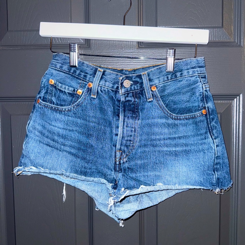 Levi's Blue 501 Jean Shorts Distressed High-Waisted Size 24